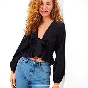 AE Long-Sleeve Tie-Front Blouse | Size L